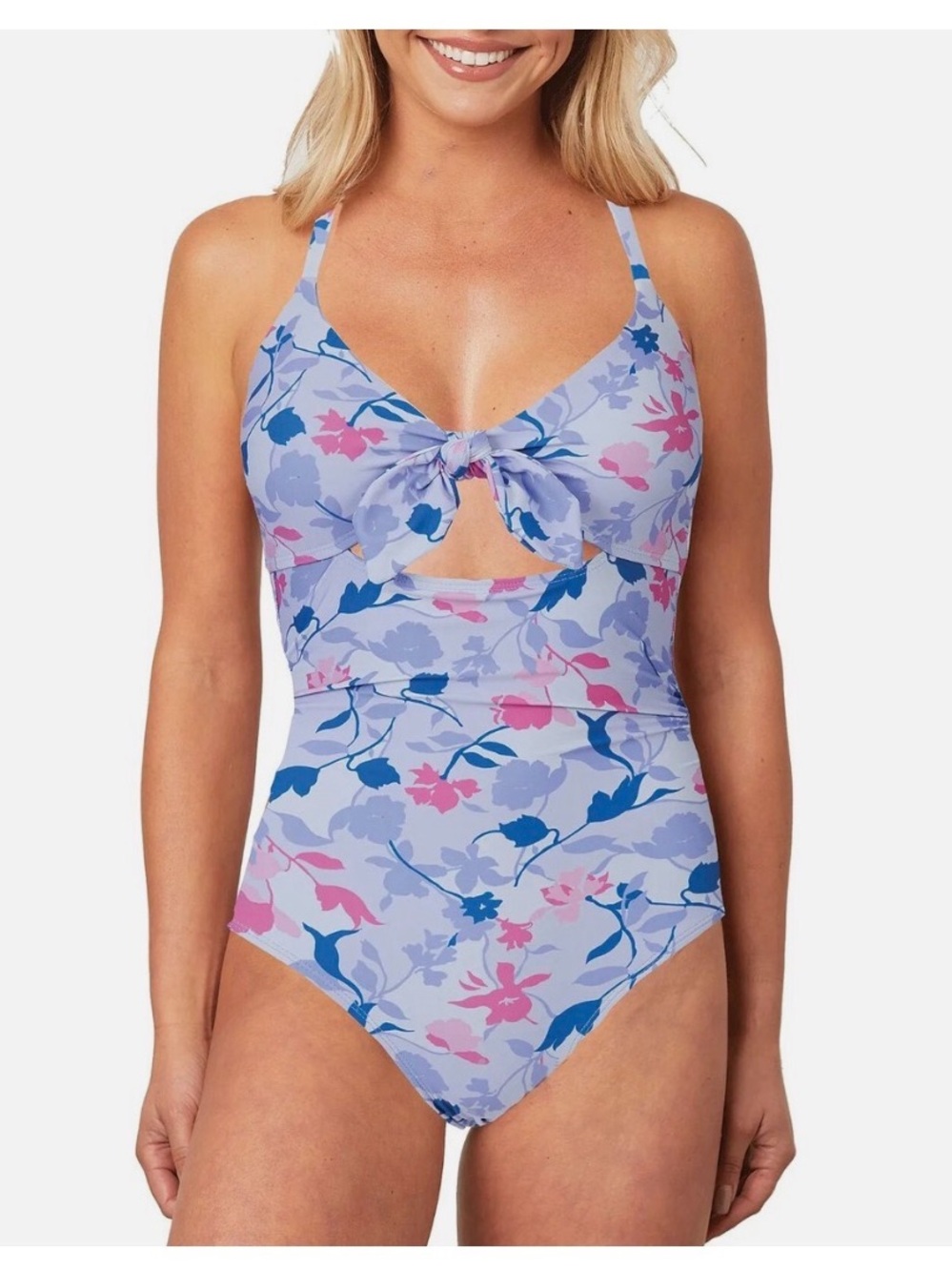NEVER WORN: Floral Tie-Front One-Piece Swimsuit in Lavender